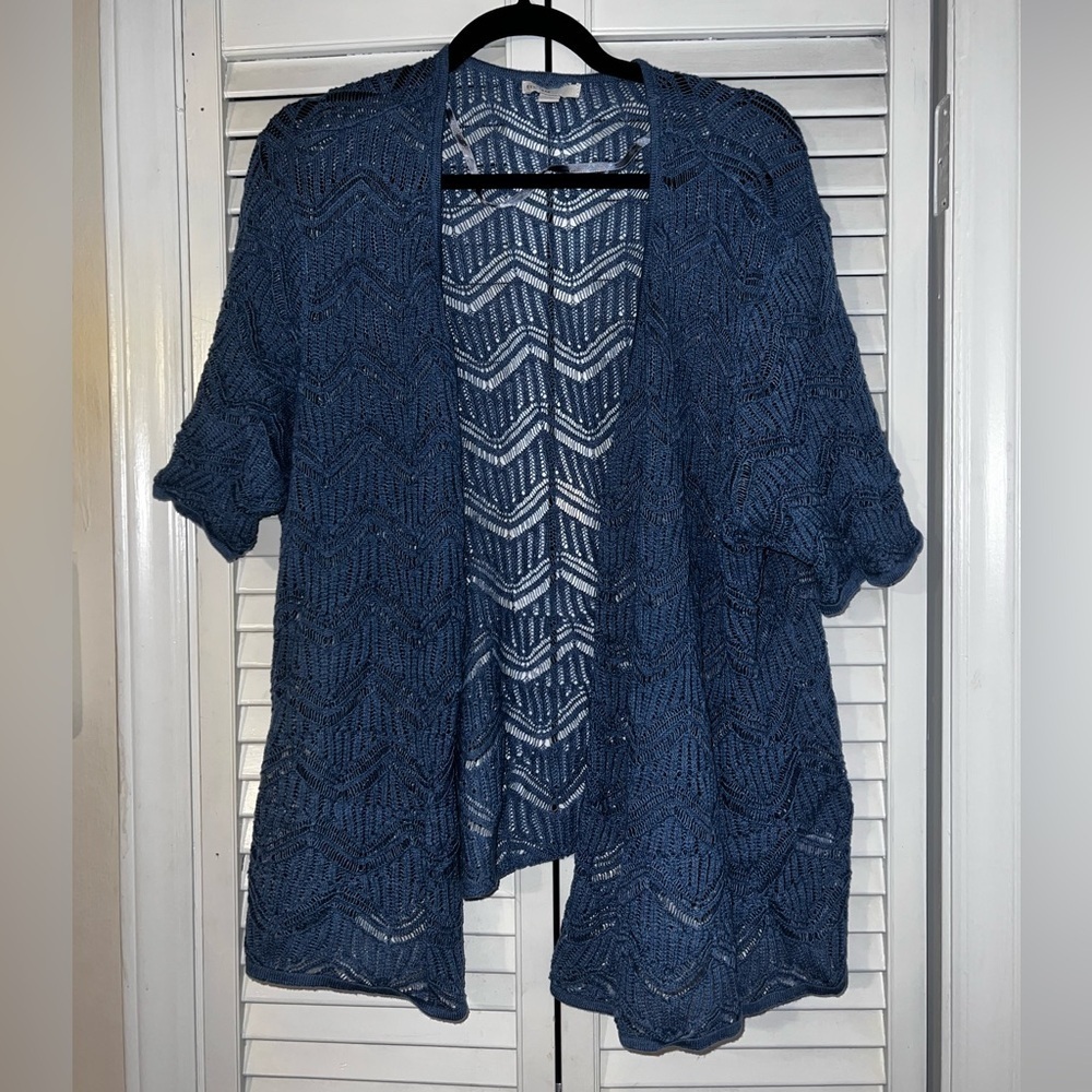 Cato Knit Top Women 22/24W Plus Blue Open Front Short Sleeve Cardigan